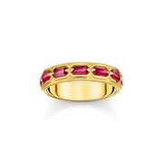 THOMAS SABO Gold Plated Band Ring in Crocodile Design with Red Stones