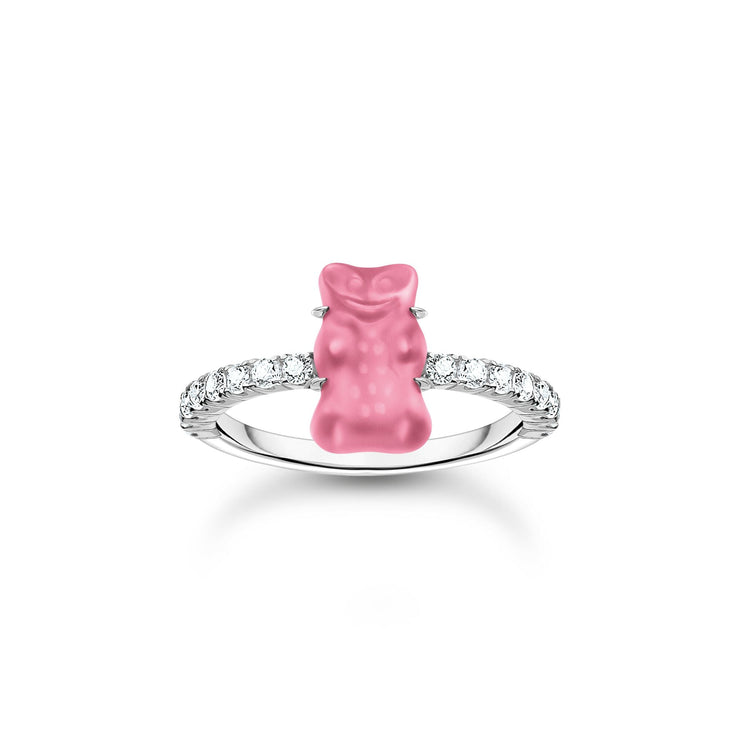 Ring With Pink Mini Sized Goldbear And Zirconia | The Jewellery Boutique