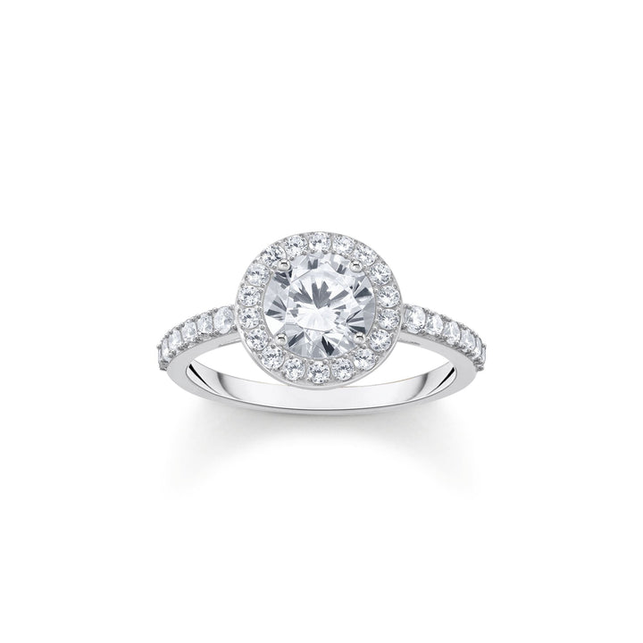 Halo ring with white zirconia in brilliant cut | The Jewellery Boutique