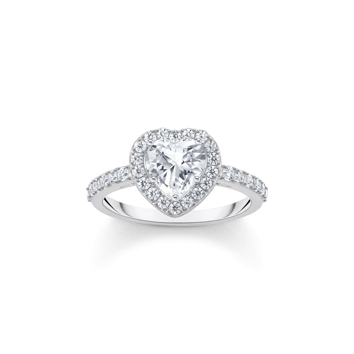 Halo ring with white, heart-shaped zirconia | The Jewellery Boutique