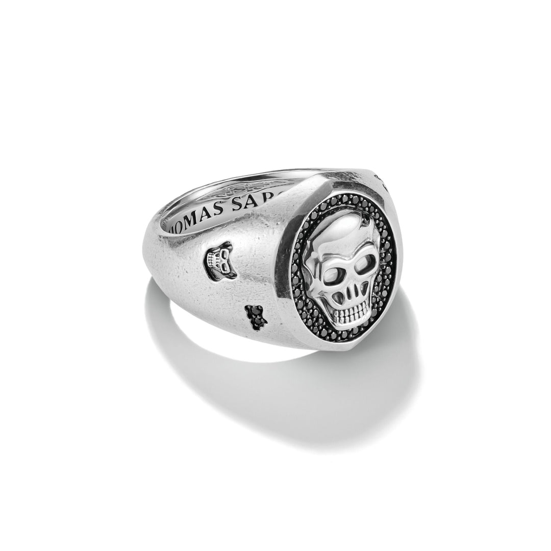 Skull Signet Ring With Black Zirconia