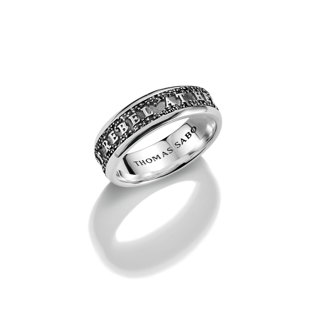 Band Ring REBEL AT HEART Lettering Black Zirconia Rebel Icons |  The Jewellery Boutique Australia