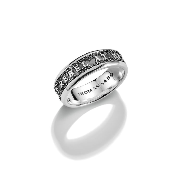 Band Ring REBEL AT HEART Lettering Black Zirconia Rebel Icons |  The Jewellery Boutique Australia