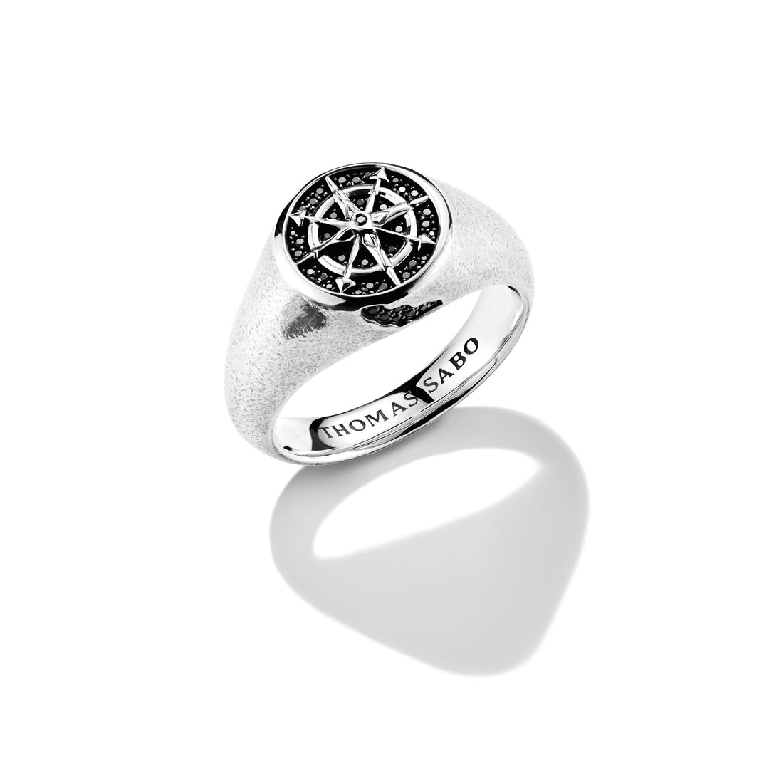 Signet Ring Compass Black Zirconia Rebel Icons |  The Jewellery Boutique Australia