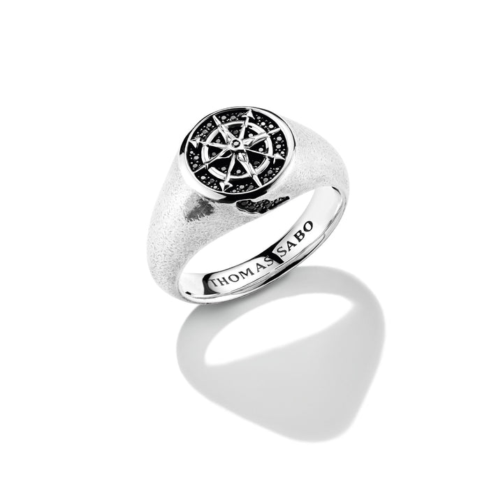 Signet Ring Compass Black Zirconia Rebel Icons |  The Jewellery Boutique Australia
