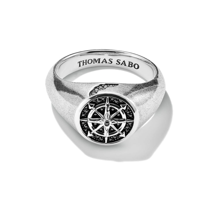 Signet Ring Compass Black Zirconia