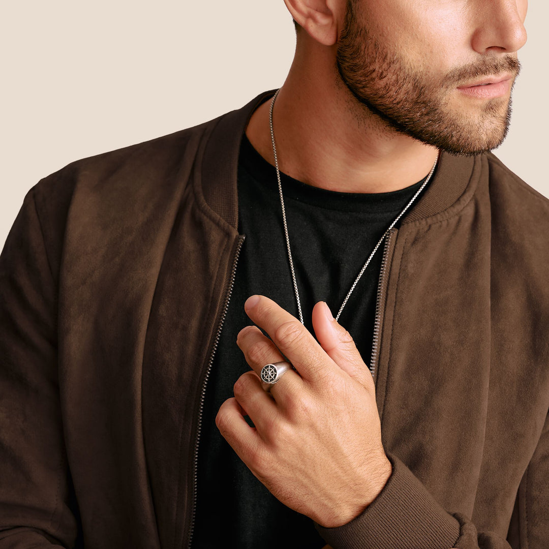 Signet Ring Compass Black Zirconia