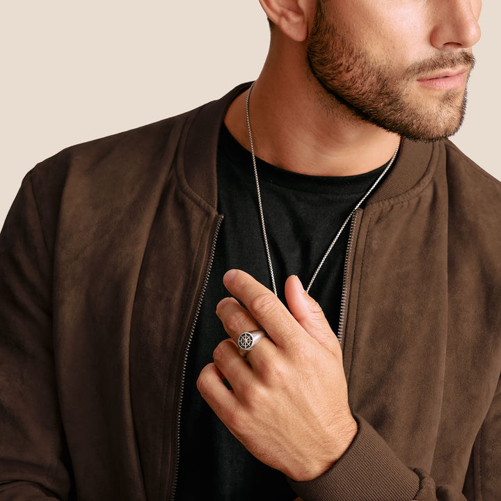 Signet Ring Compass Black Zirconia