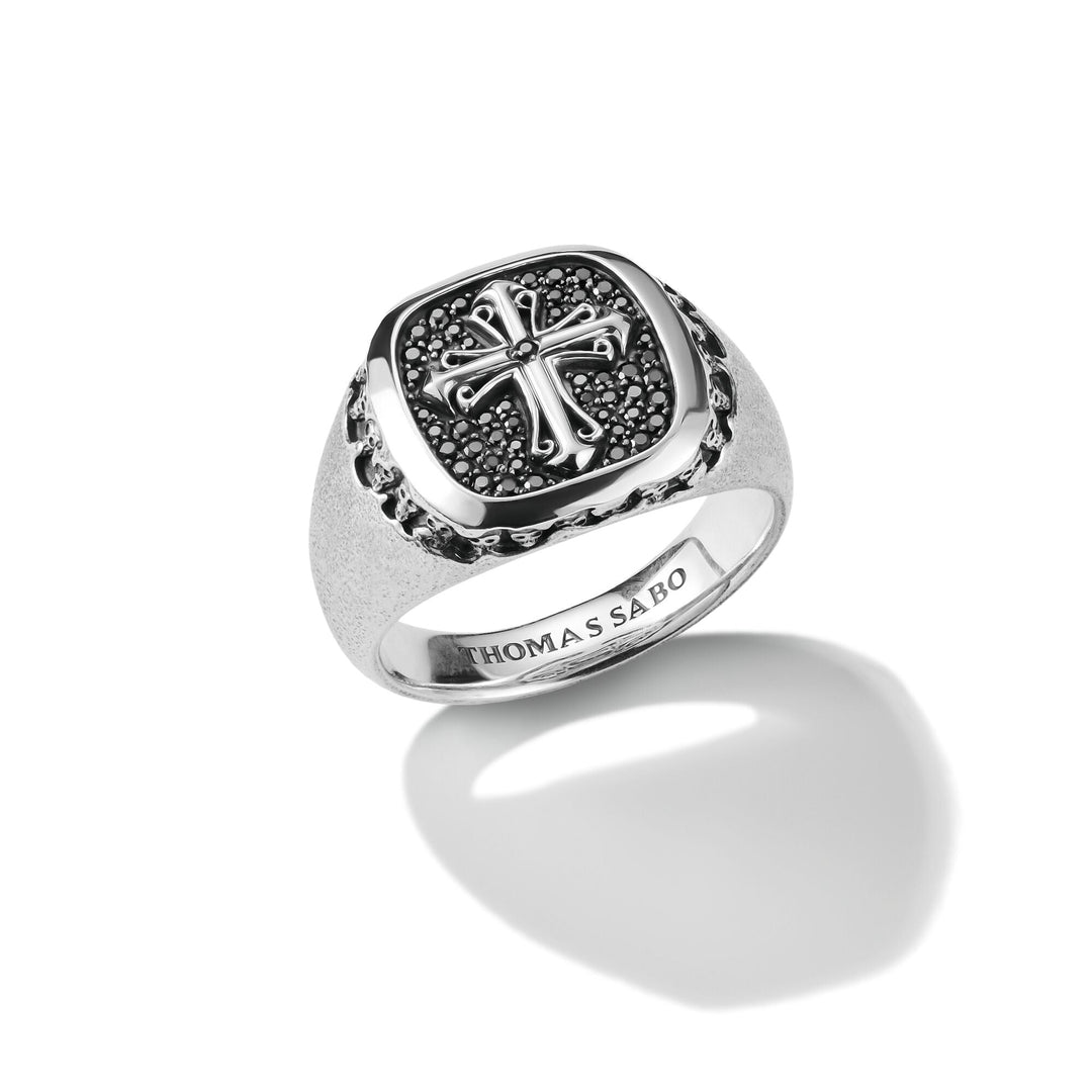 Signet Ring Cross Black Zirconia Rebel Icons |  The Jewellery Boutique Australia