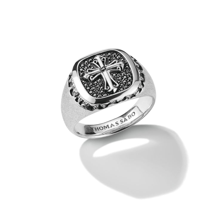 Signet Ring Cross Black Zirconia Rebel Icons |  The Jewellery Boutique Australia