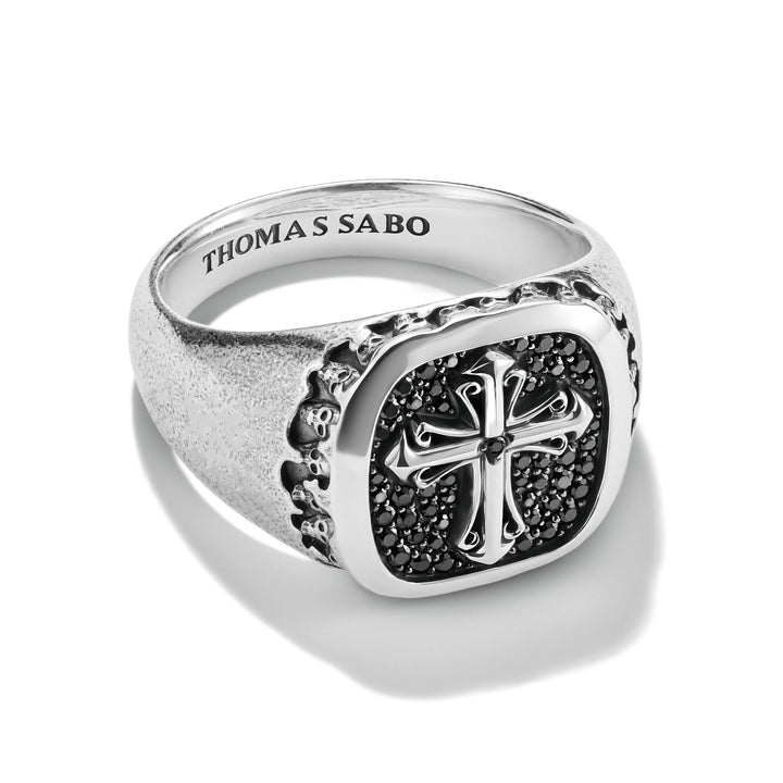 Signet Ring Cross Black Zirconia Rebel Icons