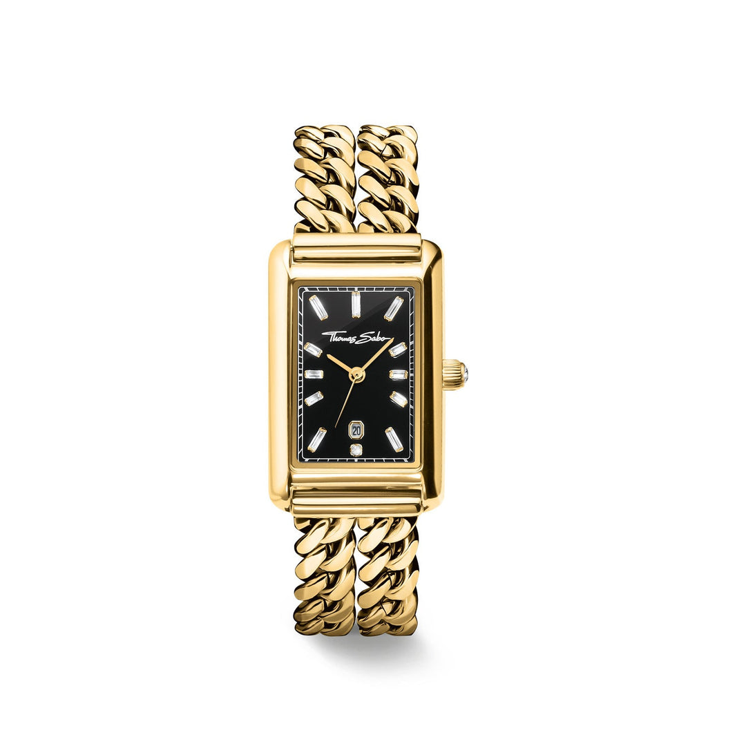 Ladies Rectangular Gold Watch with Black Dial | Jewellery Boutique