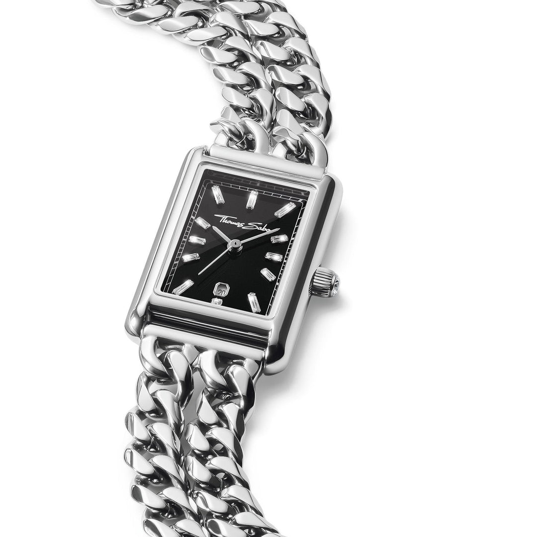 Ladies Rectangular Silver Watch with Black Dial | Jewellery Boutique