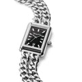 Ladies Rectangular Silver Watch with Black Dial | Jewellery Boutique
