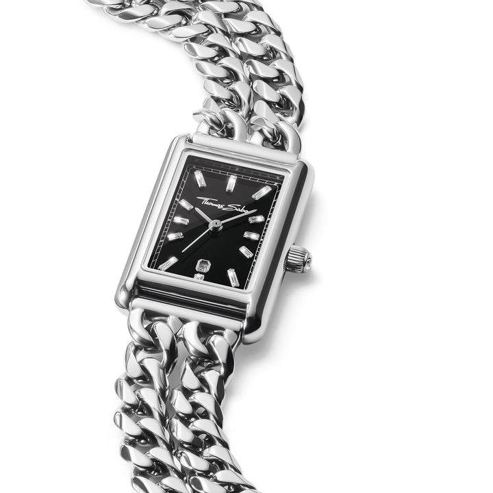 Ladies Rectangular Silver Watch with Black Dial | Jewellery Boutique