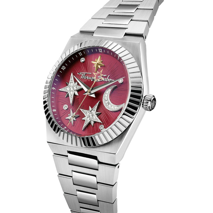 THOMAS SABO Women's Moon and Stars Watch with Burgundy Dial