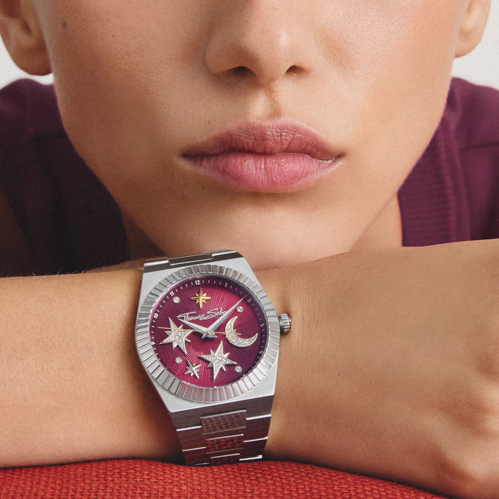 THOMAS SABO Women's Moon and Stars Watch with Burgundy Dial