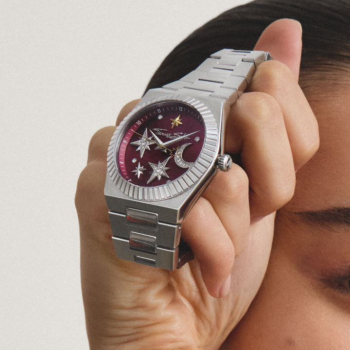 THOMAS SABO Women's Moon and Stars Watch with Burgundy Dial