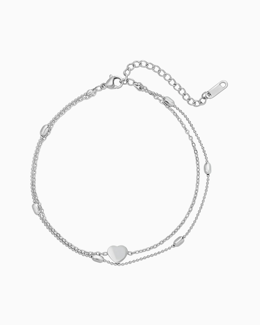 Essentials Heart & Bead Double Chain Anklet Silver | Zoe Olivia Jewellery Australia