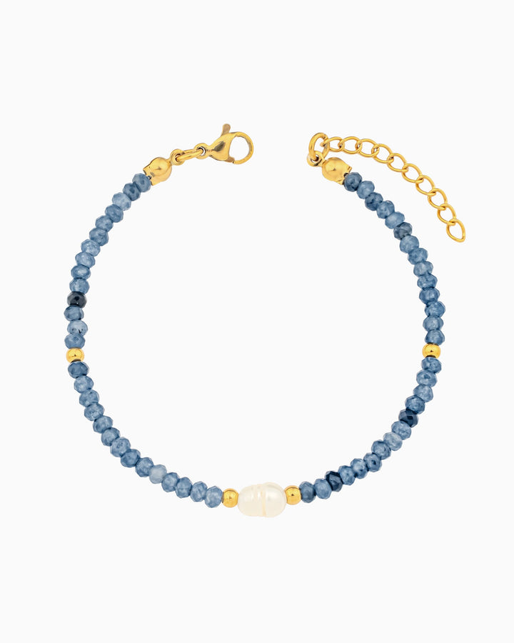 Solara Dark Blue Jade & Cultured Freshwater Pearl Bracelet | Zoe Olivia Jewellery Australia