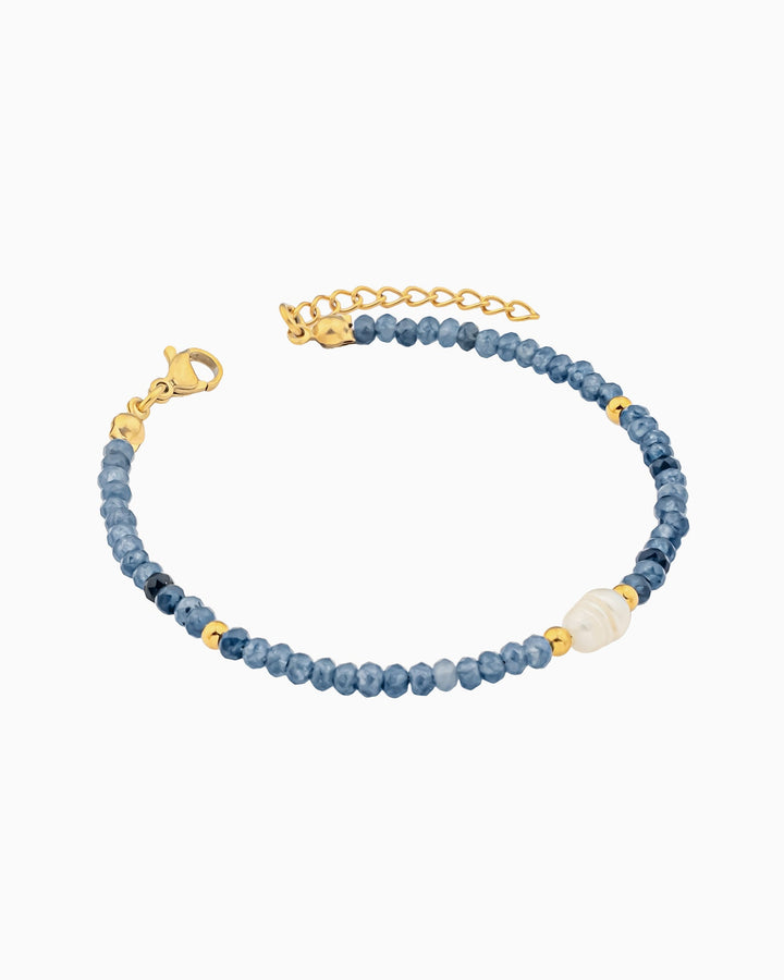 Solara Dark Blue Jade & Cultured Freshwater Pearl Bracelet | Zoe Olivia Jewellery Australia