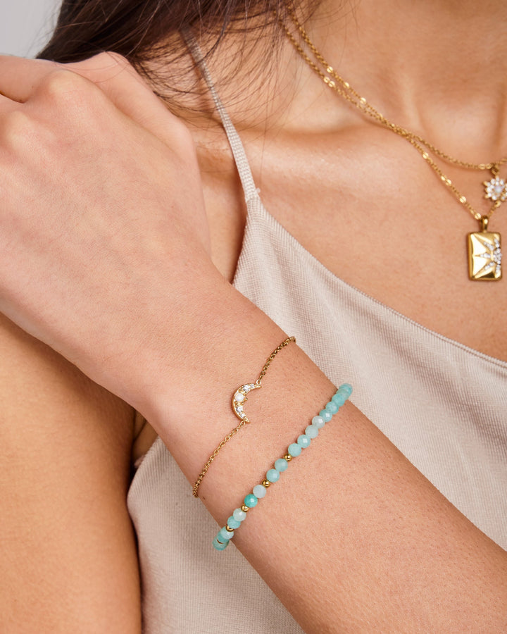 Iridescent Opal and Cubic Zirconia Moon Bracelet in Gold | Zoe Olivia Jewellery Australia