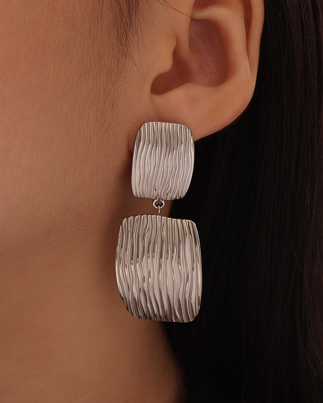 Cascada Ribbed Rectangular Drop Stud Earrings | Zoe Olivia Jewellery Australia