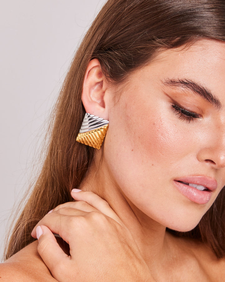 Dunes Bold Two-Tone Textured Stud Earrings | Zoe Olivia Jewellery Australia