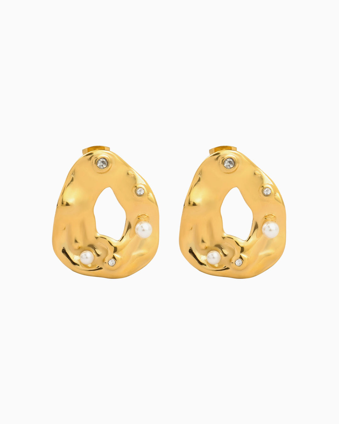Opaline Open Centre Pearl Hammered Stud Earrings | Zoe Olivia Jewellery Australia