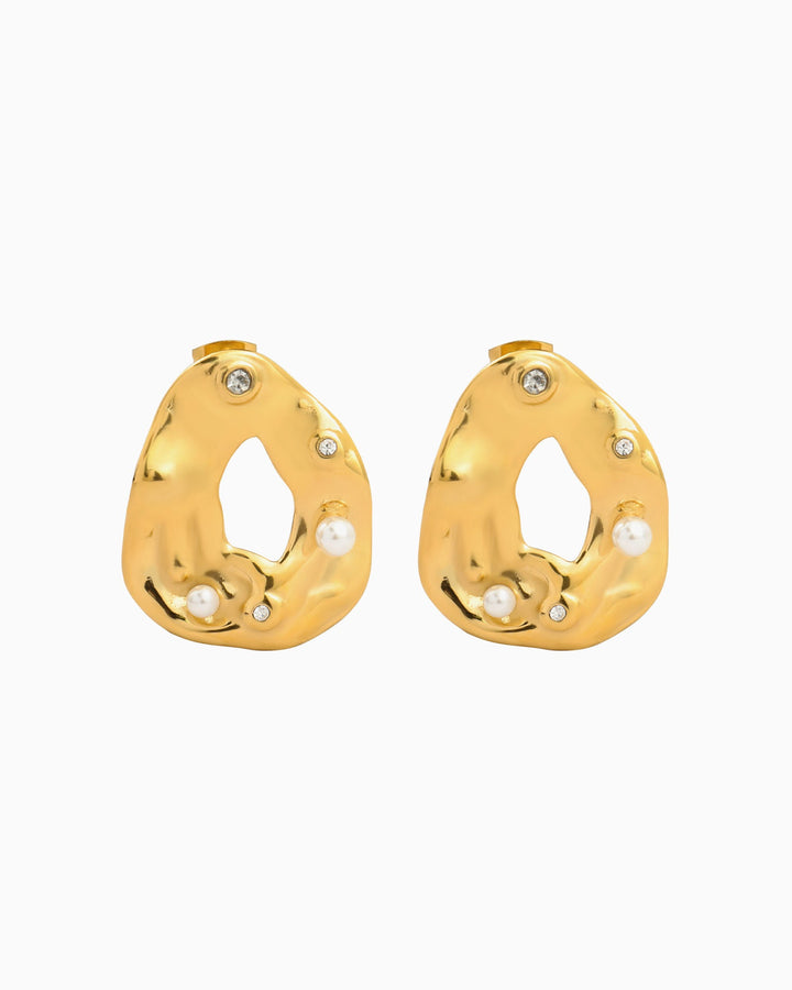 Opaline Open Centre Pearl Hammered Stud Earrings | Zoe Olivia Jewellery Australia