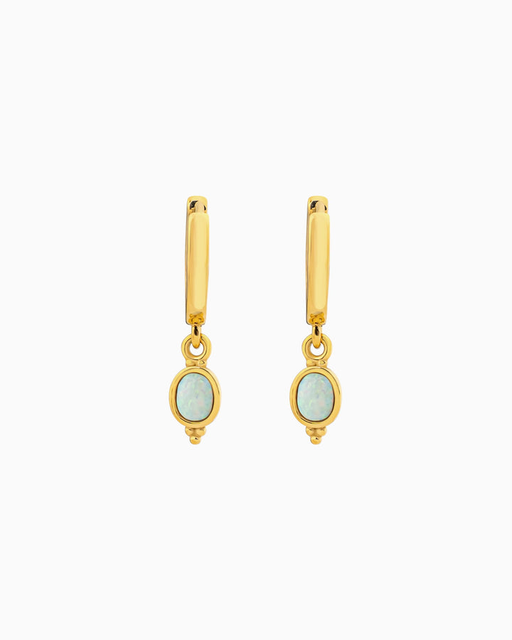 Iridescent Opal Oval Drop Earrings in Gold | Zoe Olivia Jewellery Australia