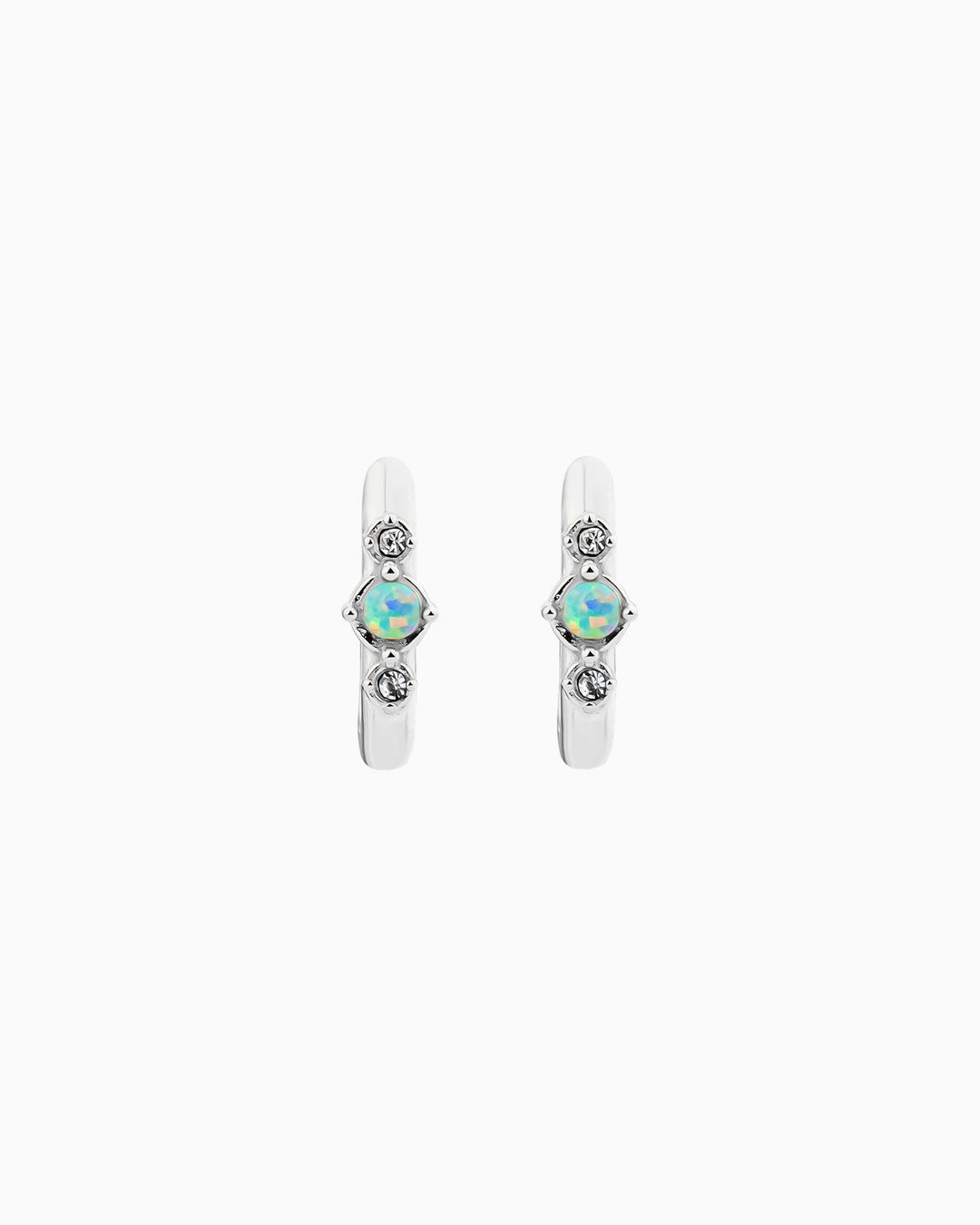 Iridescent Opal & Cubic Zirconia Huggies in Silver | Zoe Olivia Jewellery Australia
