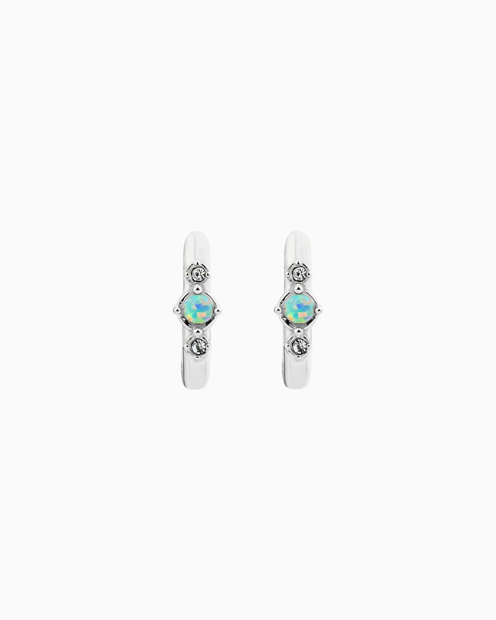Iridescent Opal & Cubic Zirconia Huggies in Silver | Zoe Olivia Jewellery Australia