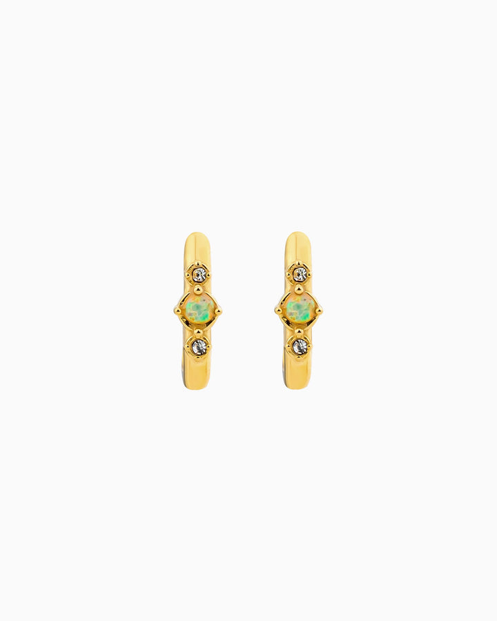 Iridescent Opal & Cubic Zirconia Huggies in Gold | Zoe Olivia Jewellery Australia