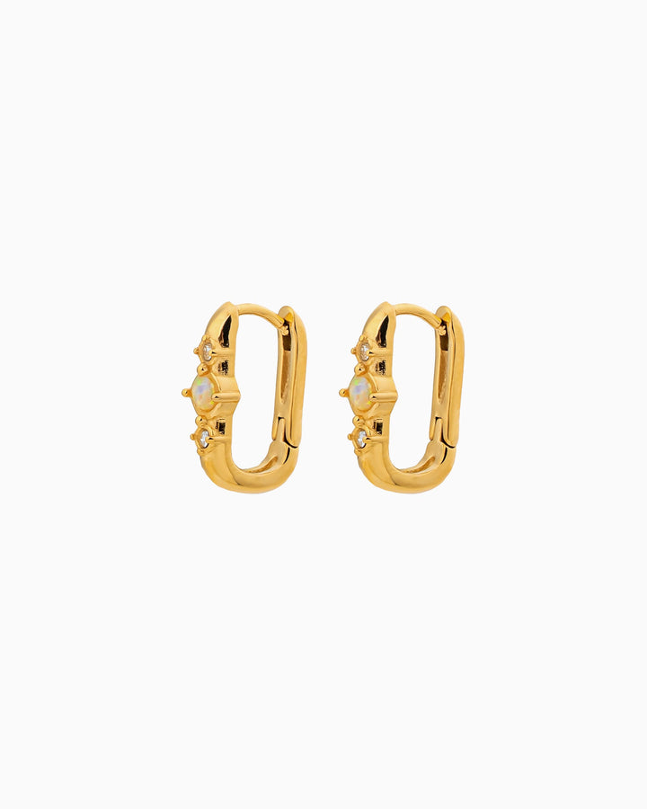Iridescent Opal & Cubic Zirconia Huggies in Gold | Zoe Olivia Jewellery Australia