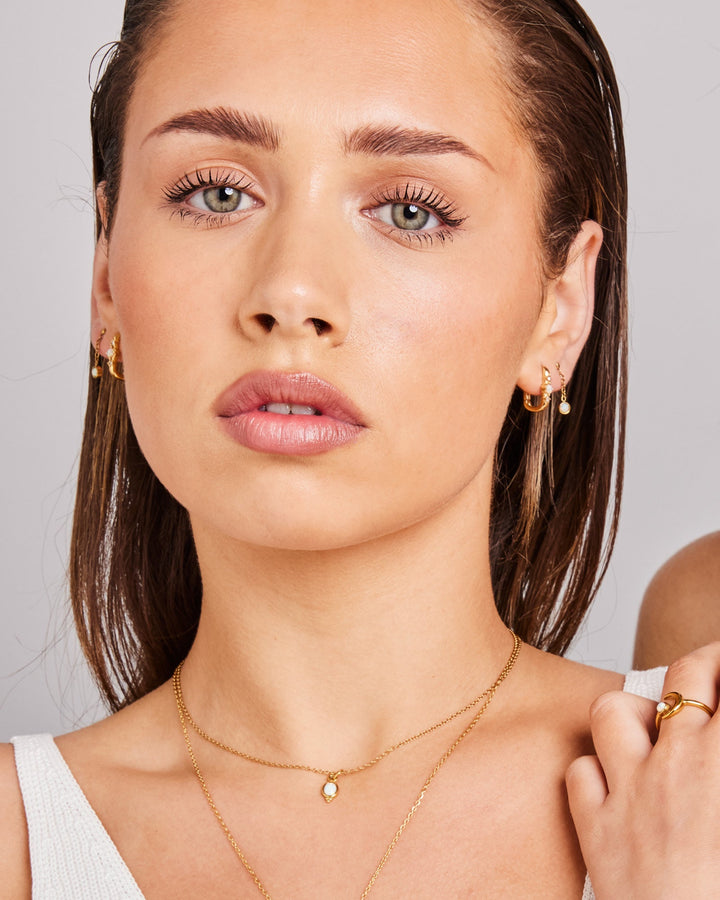 Iridescent Opal & Cubic Zirconia Huggies in Gold | Zoe Olivia Jewellery Australia