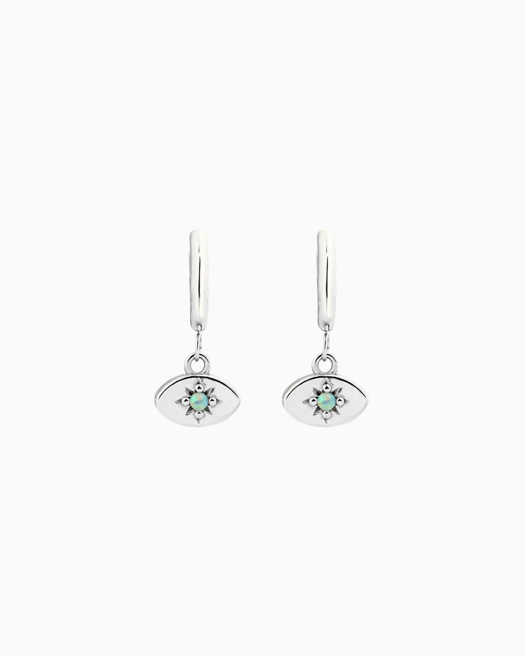 Iridescent Opal Evil Eye Huggies in Silver | Zoe Olivia Jewellery Australia