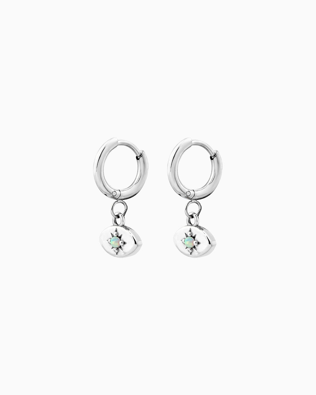 Iridescent Opal Evil Eye Huggies in Silver | Zoe Olivia Jewellery Australia