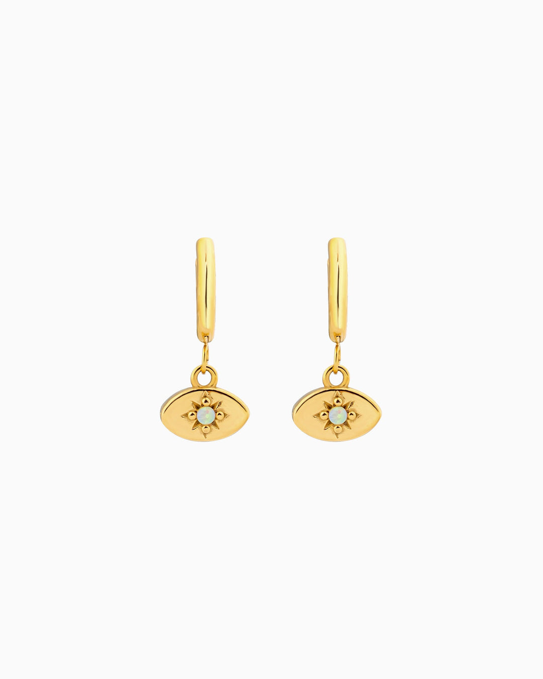 Iridescent Opal Evil Eye Huggies in Gold | Zoe Olivia Jewellery Australia