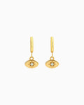 Iridescent Opal Evil Eye Huggies in Gold | Zoe Olivia Jewellery Australia