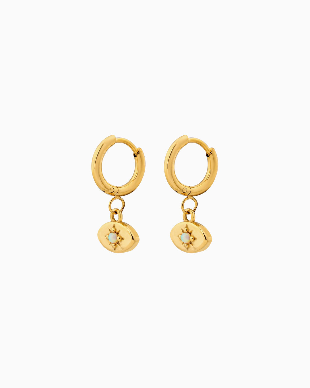 Iridescent Opal Evil Eye Huggies in Gold | Zoe Olivia Jewellery Australia