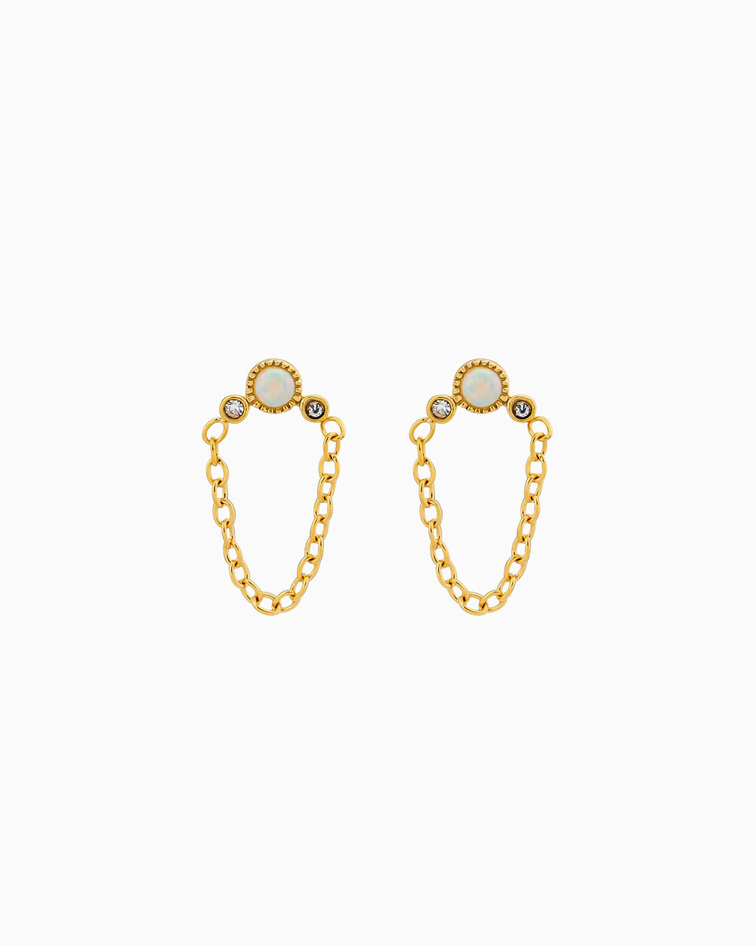 Iridescent Opal Chain Link Stud Earrings in Gold | Zoe Olivia Jewellery Australia
