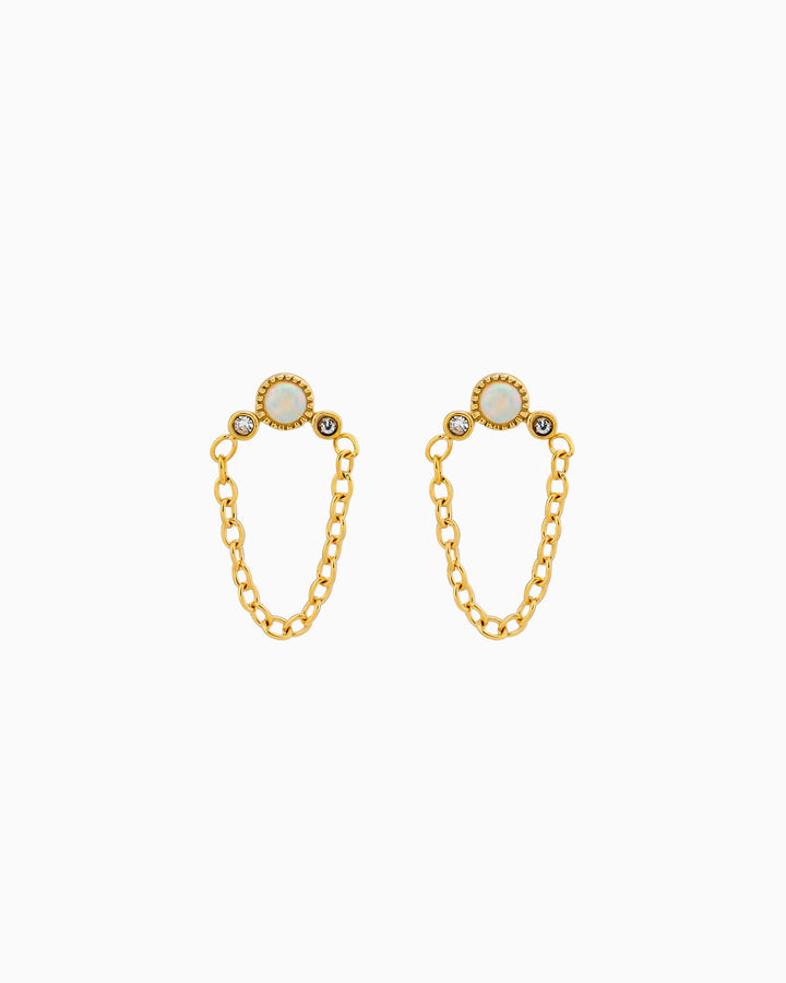 Iridescent Opal Chain Link Stud Earrings in Gold | Zoe Olivia Jewellery Australia