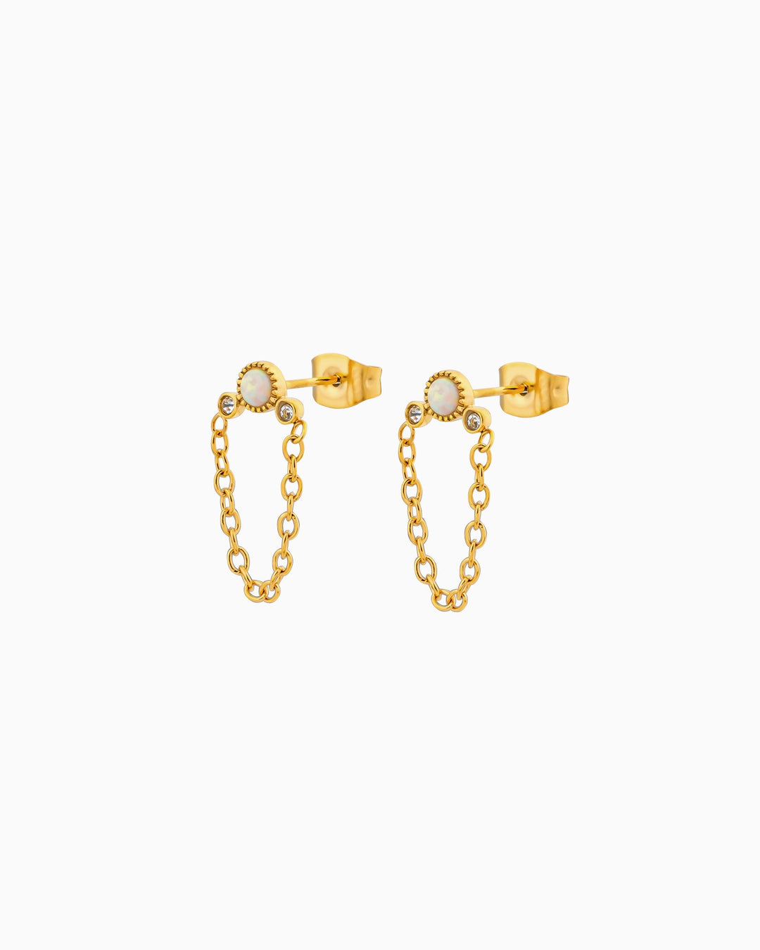 Iridescent Opal Chain Link Stud Earrings in Gold | Zoe Olivia Jewellery Australia