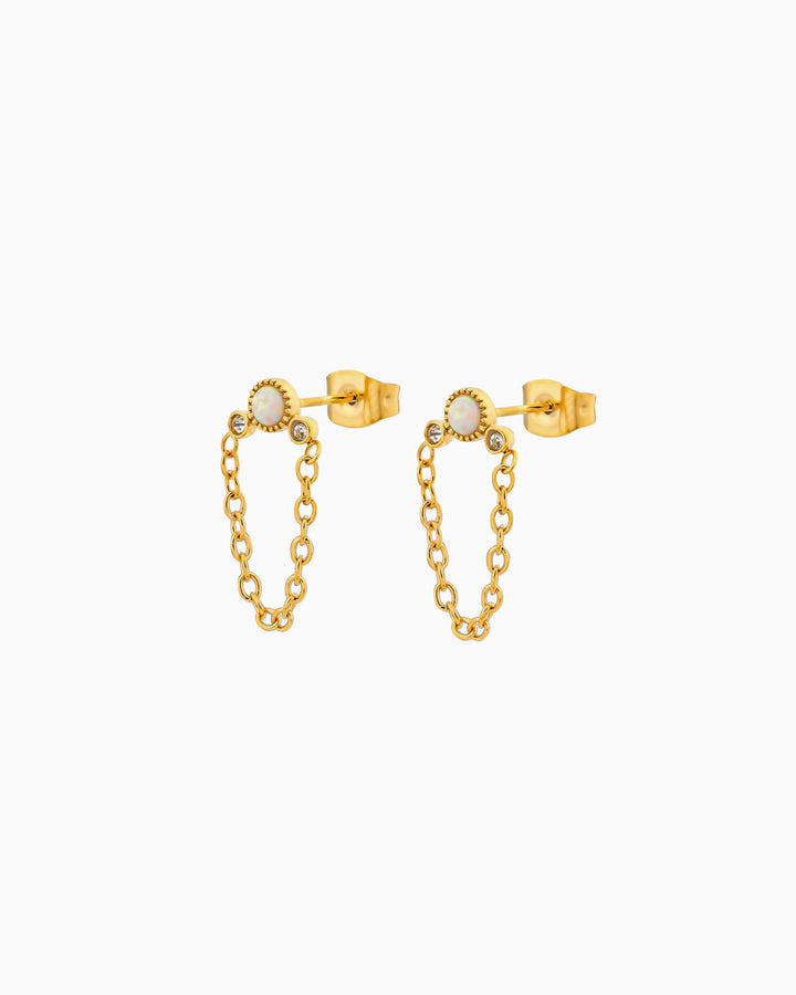 Iridescent Opal Chain Link Stud Earrings in Gold | Zoe Olivia Jewellery Australia