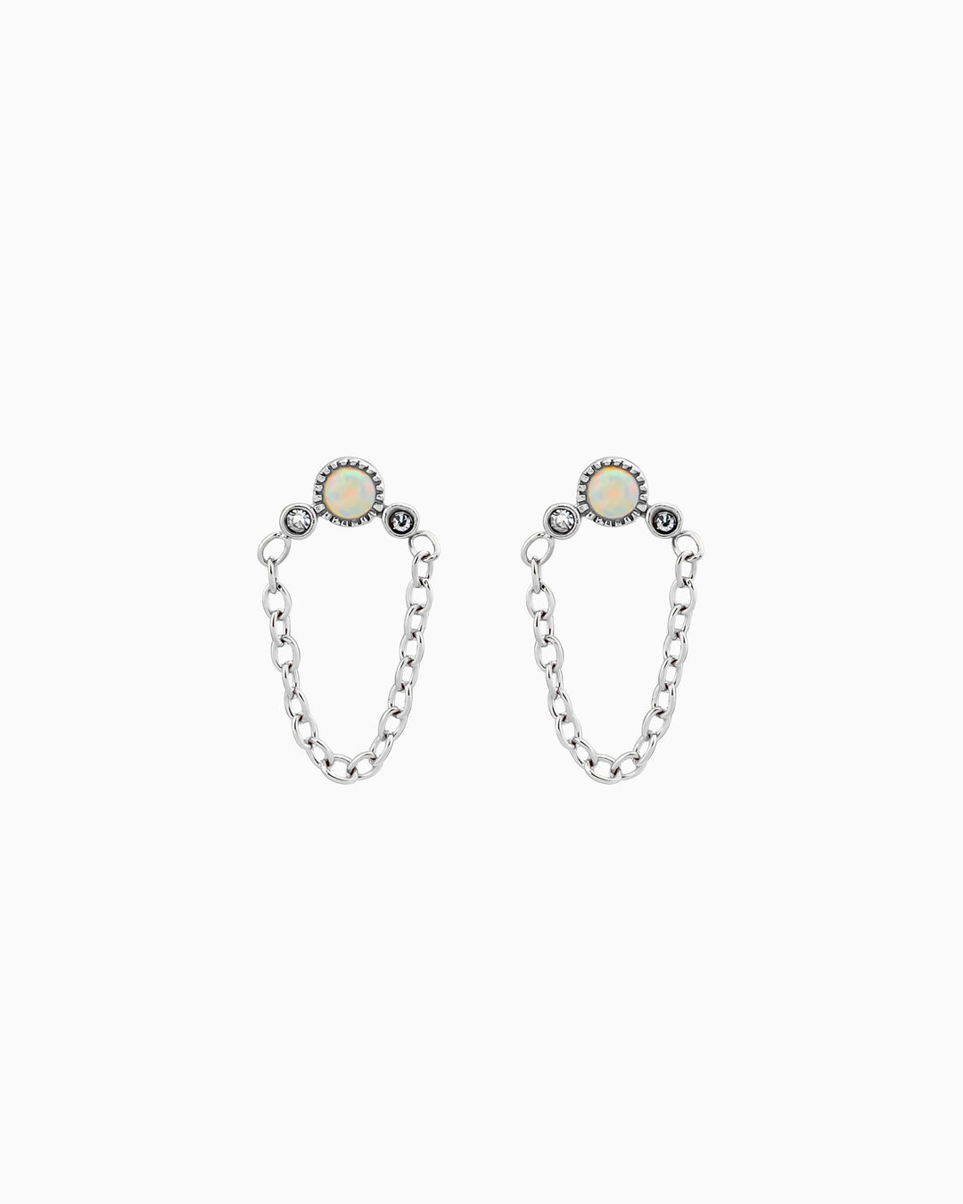 Iridescent Opal Chain Link Stud Earrings in Silver | Zoe Olivia Jewellery Australia