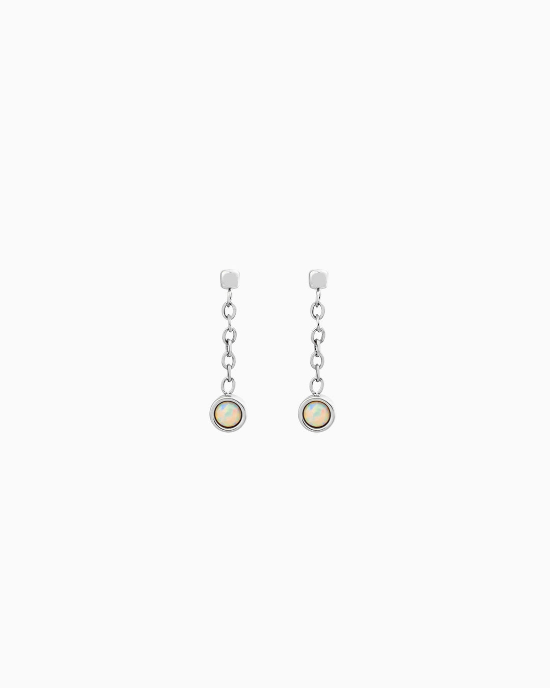 Iridescent Opal Chain Drop Stud Earrings in Silver | Zoe Olivia Jewellery Australia