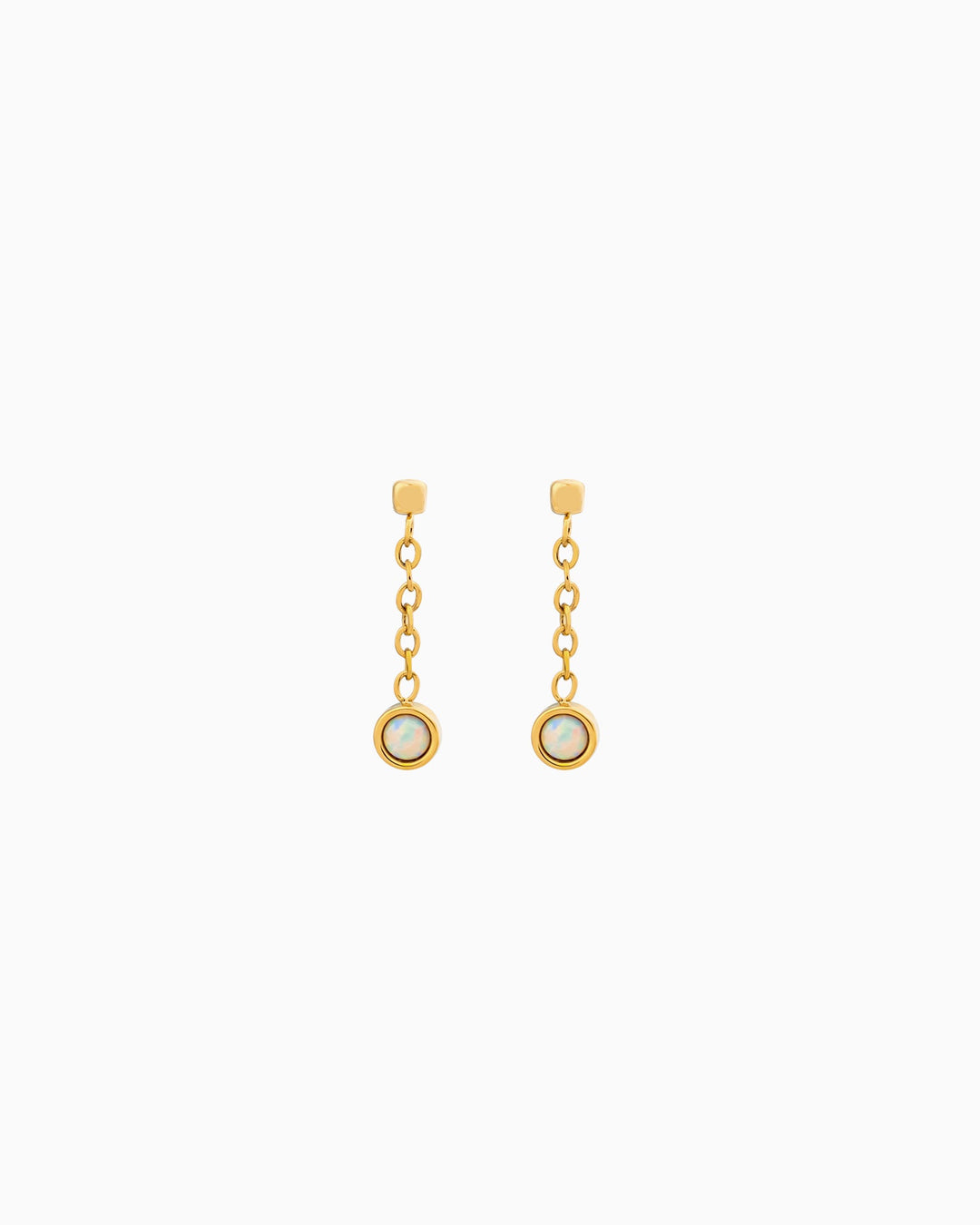 Iridescent Opal Chain Drop Stud Earrings in Gold | Zoe Olivia Jewellery Australia