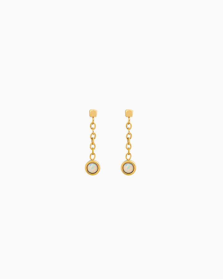 Iridescent Opal Chain Drop Stud Earrings in Gold | Zoe Olivia Jewellery Australia