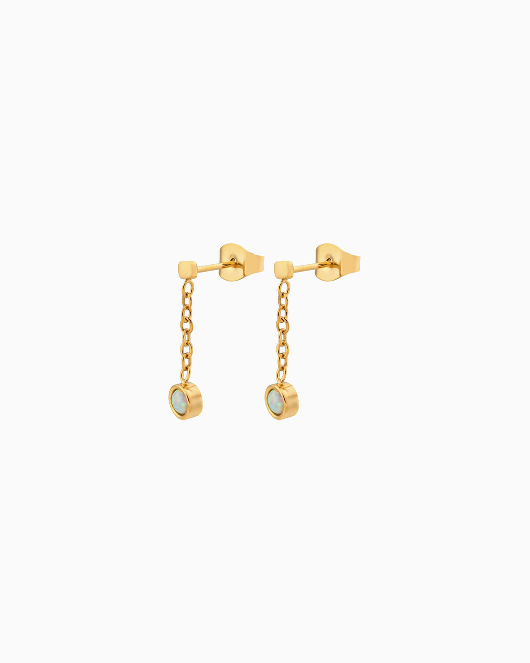 Iridescent Opal Chain Drop Stud Earrings in Gold | Zoe Olivia Jewellery Australia